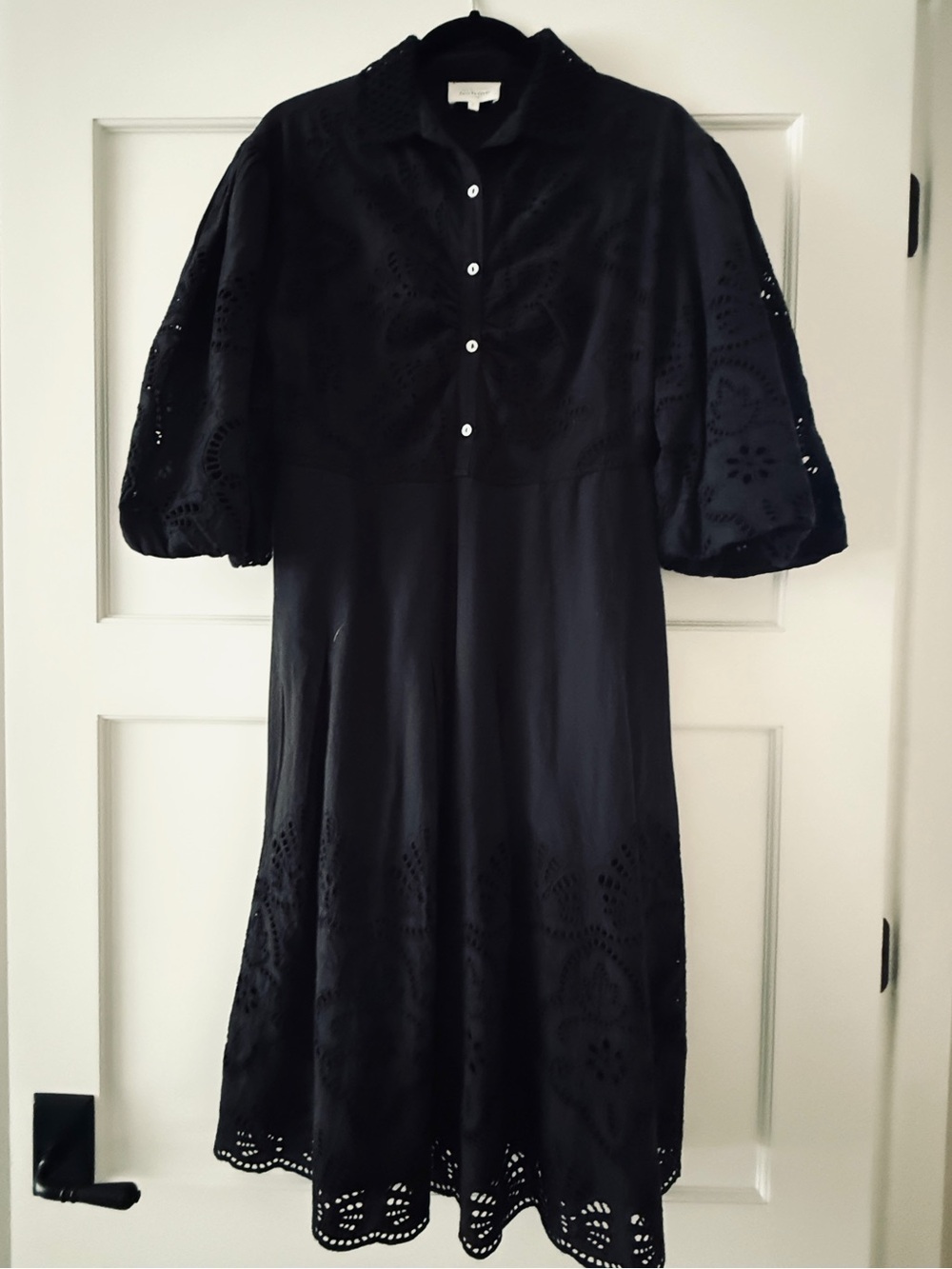 bohme Black Eyelet Button-Front Midi Dress size small